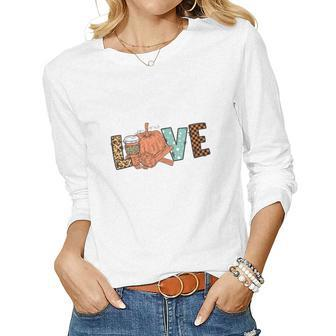 Love Coffee Pumpkin Fall Lovers Women Graphic Long Sleeve T-shirt - Seseable