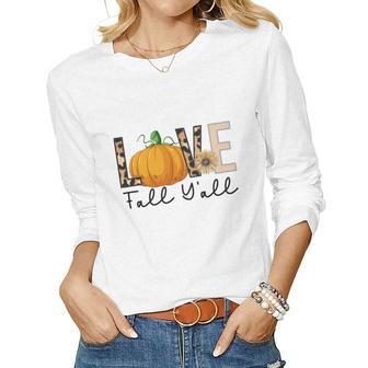 Love Fall Yall Pumpkin Lovers Thankful Women Graphic Long Sleeve T-shirt - Seseable