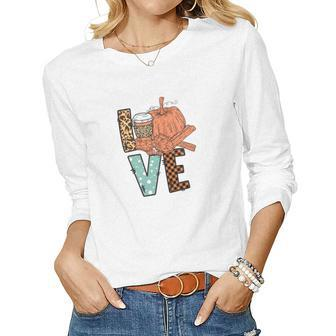 Love Pumpkin Latte Things Fall Season Women Graphic Long Sleeve T-shirt - Seseable