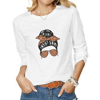 Messy Bun Cool Girl Pumpkin Fall Season Women Graphic Long Sleeve T-shirt - Seseable
