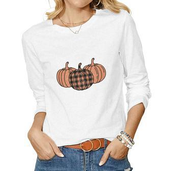 Orange Pumpkins Fall Season Gift Women Graphic Long Sleeve T-shirt - Seseable