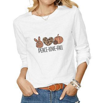 Peace Love Fall Leopard Heart Pumpkin Women Graphic Long Sleeve T-shirt - Seseable