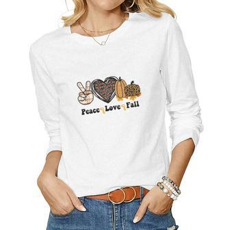 Peace Love Fall Pumpkin Heart Women Graphic Long Sleeve T-shirt - Seseable