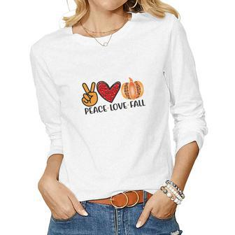 Peace Love Fall Pumpkin Women Graphic Long Sleeve T-shirt - Seseable