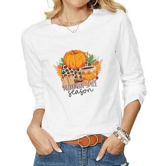 Pumpkin Spice Season Sweater Weather Fall Women Graphic Long Sleeve T-shirt - Seseable