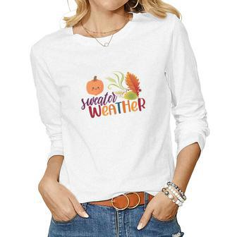 Pumpkin Sweater Weather Fall Women Graphic Long Sleeve T-shirt - Seseable
