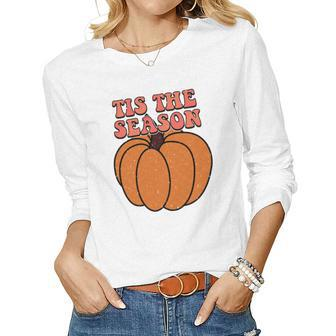 Pumpkin Tis The Season Fall Women Graphic Long Sleeve T-shirt - Seseable