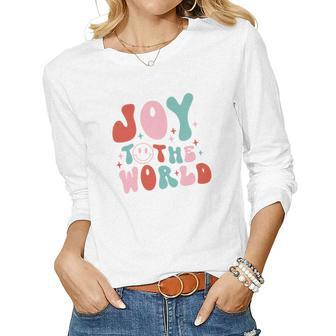 Retro Christmas Joy To The World Vintage Christmas Gifts Women Graphic Long Sleeve T-shirt - Seseable