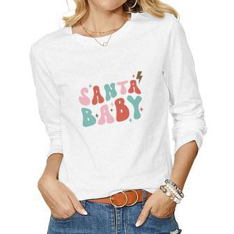 Retro Christmas Santa Baby Retro Santa Holidays Women Graphic Long Sleeve T-shirt - Seseable