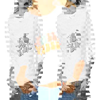 Retro Fall Vibes Thanksgiving Autumn Women Graphic Long Sleeve T-shirt - Thegiftio UK