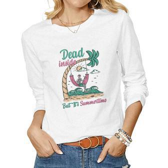 Skeleton And Plants Dead Inside But Its Summertime Women Graphic Long Sleeve T-shirt - Seseable