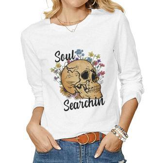 Skeleton And Plants Soul Searchin Custom Women Graphic Long Sleeve T-shirt - Seseable