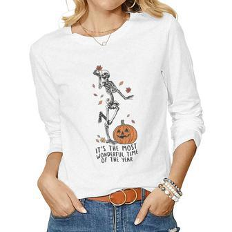 Skeleton Halloween Its The Most Wonderful Time Of The Year Women Graphic Long Sleeve T-shirt - Seseable