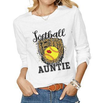 Softball Auntie Leopard Game Day Aunt Mother Softball Lover Women Graphic Long Sleeve T-shirt - Thegiftio UK