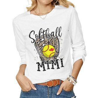 Softball Mimi Leopard Game Day Softball Lover Mothers Day Women Graphic Long Sleeve T-shirt - Thegiftio UK