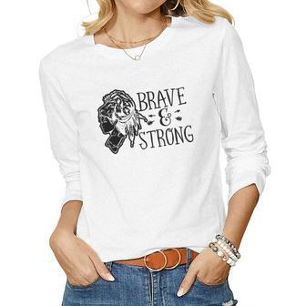 Strong Woman Brave And Strong Design For Dark Colors Women Graphic Long Sleeve T-shirt - Seseable