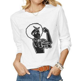 Strong Woman Rosie Strong Afro Woman For Dark Colors Women Graphic Long Sleeve T-shirt - Seseable