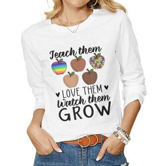 Teach Love & Watch Them Grow Special Education Sped Teacher Women Graphic Long Sleeve T-shirt - Thegiftio UK