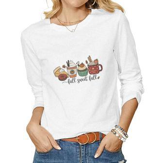 Things Fall Sweet Fall Pumpkin Pie Latte Cupcake Women Graphic Long Sleeve T-shirt - Seseable