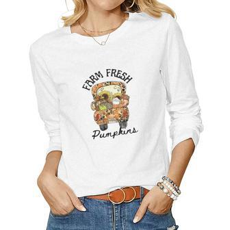 Truck Farm Fresh Pumpkins Fall Yall Season Women Graphic Long Sleeve T-shirt - Seseable