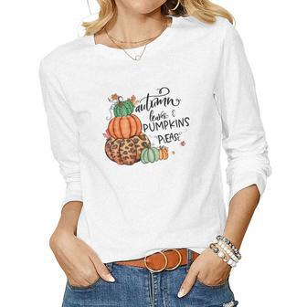 Vintage Autumn Autumn Leaves _ Pumpkins Please Women Graphic Long Sleeve T-shirt - Seseable