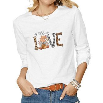 Vintage Autumn Fall In Love With Gnome Women Graphic Long Sleeve T-shirt - Seseable