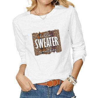 Vintage Autumn Hello Sweater Weather Women Graphic Long Sleeve T-shirt - Seseable