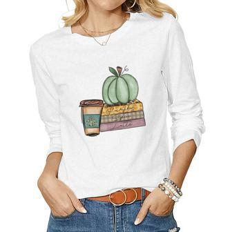 Vintage Autumn Pumpkin Spice Latte Women Graphic Long Sleeve T-shirt - Seseable