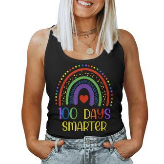 100 Days Smarter Happy 100Th Day Of School Rainbow Leopard Women Tank Top Basic Casual Daily Weekend Graphic - Thegiftio UK