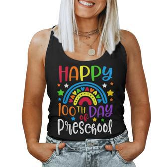 100 Days Smarter Preschool Happy 100Th Day Of School Rainbow Women Tank Top Basic Casual Daily Weekend Graphic - Thegiftio UK