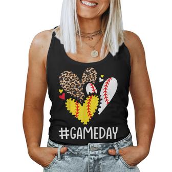Game Day Leopard Hearts Softball Mom Baseball Mothers Day  Women Tank Top Basic Casual Daily Weekend Graphic
