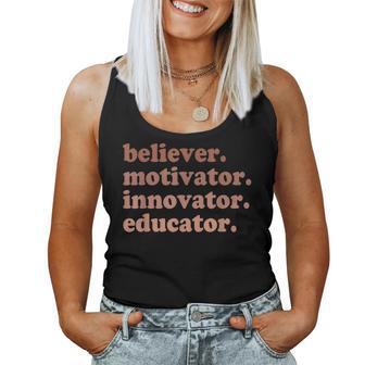 Back To School Believer Motivator Innovator Educator Teacher Women Tank Top Basic Casual Daily Weekend Graphic - Thegiftio