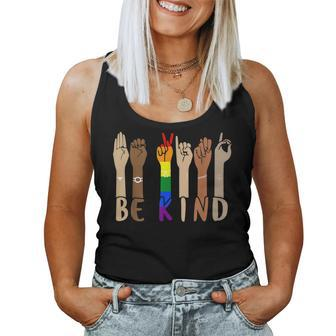 Be Kind Sign Language Hand Talking Lgbt Gay Les Pride Women Tank Top Basic Casual Daily Weekend Graphic - Thegiftio UK