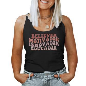 Believer Motivator Innovator Educator Retro Teacher Gifts V3 Women Tank Top Basic Casual Daily Weekend Graphic - Thegiftio