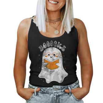Booooks Ghost Funny Halloween Teacher Book Library Reading V4 Women Tank Top Basic Casual Daily Weekend Graphic - Thegiftio UK