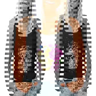 Cool Skeleton Flower Butterflies Skull Lover Pink Women Tank Top Basic Casual Daily Weekend Graphic - Thegiftio