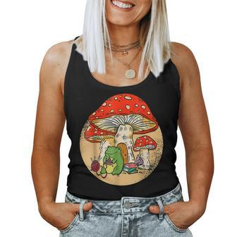 Cottagecore Aesthetic Frog Knitting With Mushroom And Book Women Tank Top Basic Casual Daily Weekend Graphic - Thegiftio UK