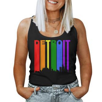 Detroit Michigan Rainbow Skyline Lgbt Gay Pride Women Tank Top Basic Casual Daily Weekend Graphic - Thegiftio UK