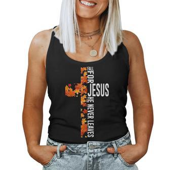 Fall For Jesus He Never Leaves Christian Faith Jesus Cross Women Tank Top Basic Casual Daily Weekend Graphic - Thegiftio UK