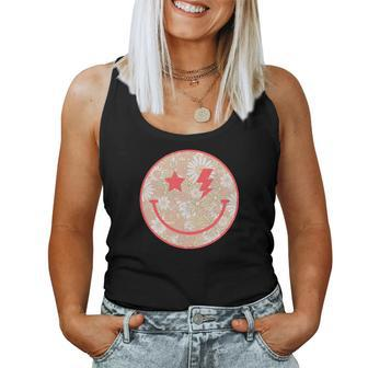 Floral Smiley Happy Face Retro Vintage V2 Women Tank Top Basic Casual Daily Weekend Graphic - Seseable