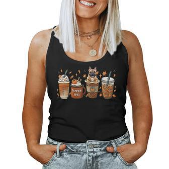 French Bulldog With Pumpkin Spice Latte Fall Coffee Autumn Women Tank Top Basic Casual Daily Weekend Graphic - Thegiftio UK