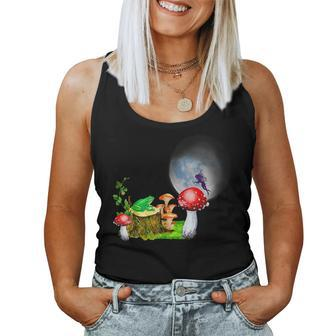 Frog And Fairy Moon Toadstool Mushroom Cottagecore Aesthetic Women Tank Top Basic Casual Daily Weekend Graphic - Thegiftio UK