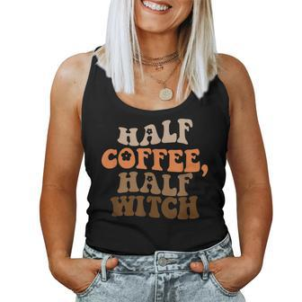 Half Coffee Half Witch Funny Halloween Autumn Tired Mom Women Tank Top Basic Casual Daily Weekend Graphic - Thegiftio UK