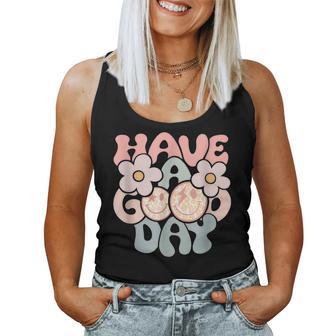 Have A-Good-Day-Retro-Smiley-Face And Flower Aesthetic Women Tank Top Basic Casual Daily Weekend Graphic - Thegiftio