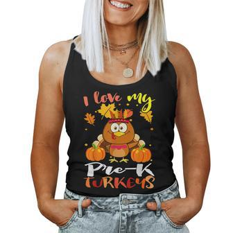 I Love My Pre-K Turkeys Funny Thanksgiving Teacher Gifts Women Tank Top Basic Casual Daily Weekend Graphic - Thegiftio UK
