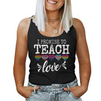 I Promise To Teach Love Lgbt-Q Pride Proud Teacher Women Tank Top Basic Casual Daily Weekend Graphic - Thegiftio UK