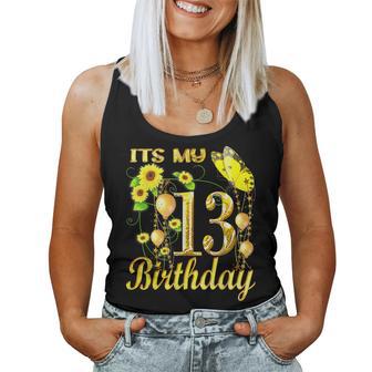 Its My 13Th Birthday 13 Year Old Girl Sunflower Butterfly Women Tank Top Basic Casual Daily Weekend Graphic - Thegiftio