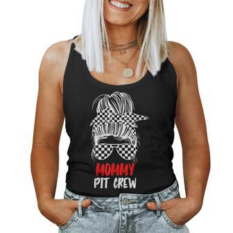 Mommy Pit Crew Messy Bun Race Track Flag Car Racing Womens Women Tank Top Basic Casual Daily Weekend Graphic - Thegiftio UK