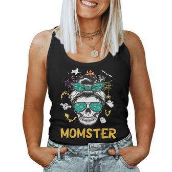 Momster Halloween Scary Skull Mom Messy Hair Bun Women Tank Top Basic Casual Daily Weekend Graphic - Thegiftio UK