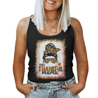 One Thankful Mama Funny Messy Bun Fall Autumn Thanksgiving V14 Women Tank Top Basic Casual Daily Weekend Graphic - Thegiftio UK